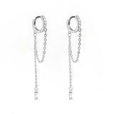 Sterling Silver Aurora Statement Earrings Product Image on a white background with hoop top and dainty hanging chain