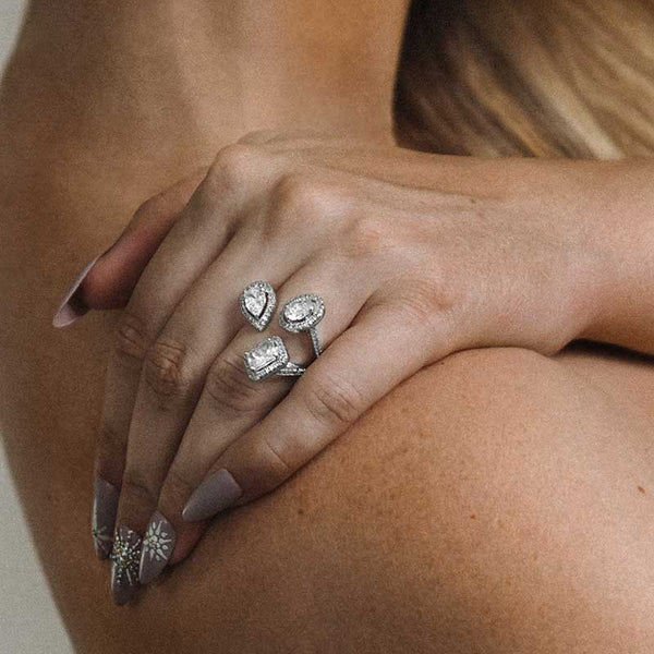 Woman Wearing Sterling Silver Cubic Zirconia Clarity Statement Ring