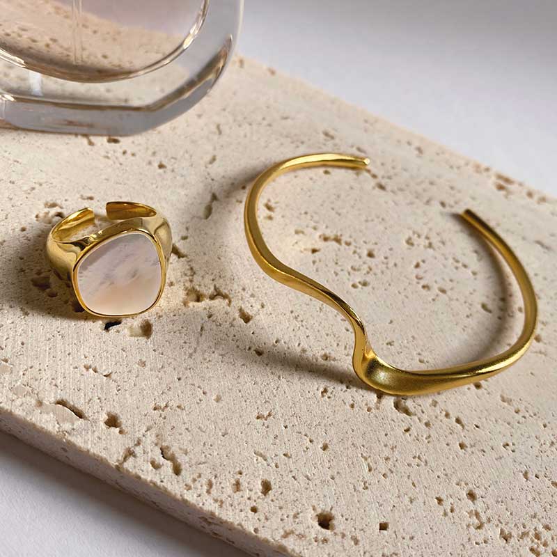 14K Gold Plated Macey Shell Statement Ring & Bangle Product Portrait Image