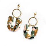 Gold, Green & Brown Sage Statement Earrings Polymer Clay Handmade Product Portrait Image